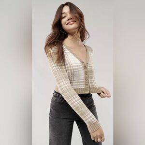 Hollister Brown and Cream Plaid Cardigan